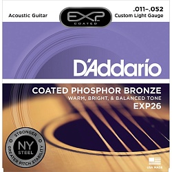 D'Addario EXP26 Coated Phosphor Bronze Струны для акустической гитары, Custom Light, 11-52